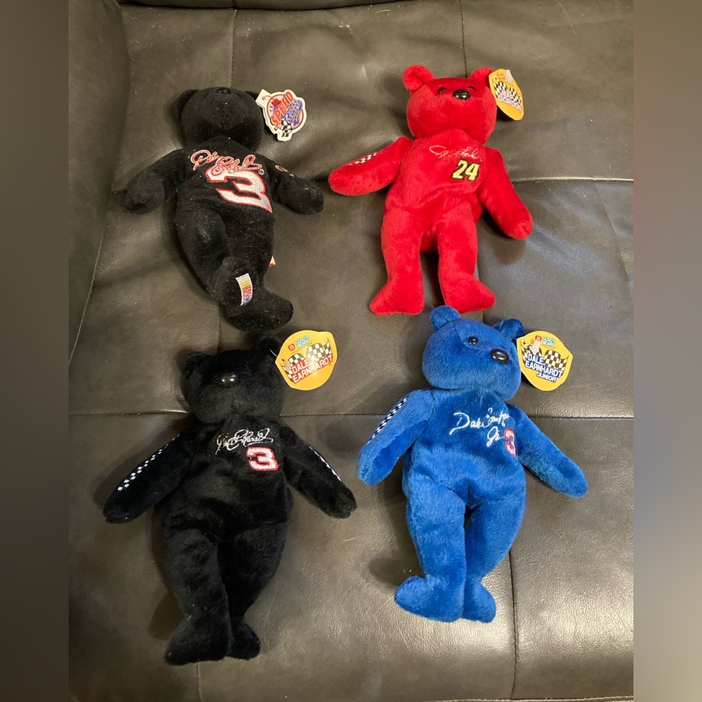 Bundle of 4 Gold’n Bears Collectors Edition Nascar Drivers, Beanie Bears
